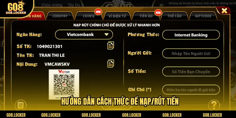 Hướng dẫn cách thức để nạp/rút tiền
