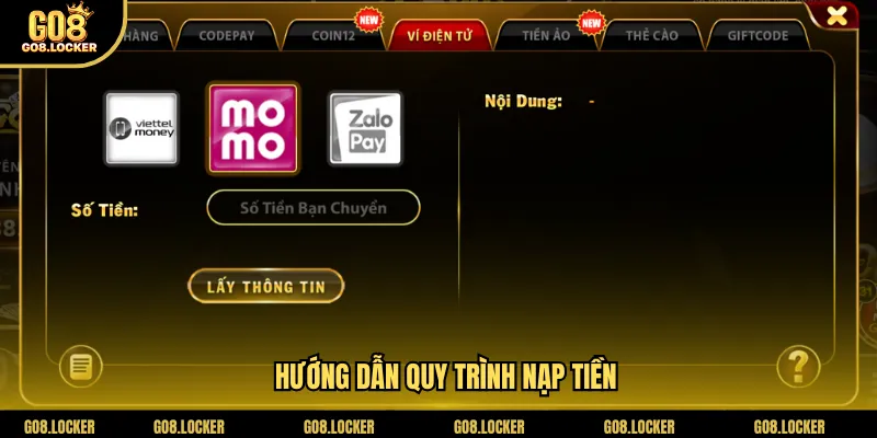 Hướng dẫn quy trình nạp tiền